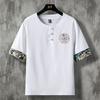 Lockeres Herren-Leinen-T-Shirt Kurzarm Bestickt Baumwoll-Leinen Oberteil Modisches Sommer Hanfu Stil Freizeithemd