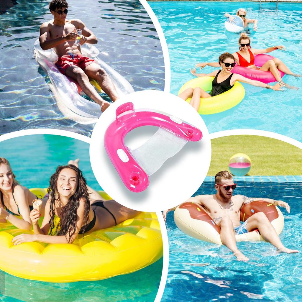 Inflatable Pool Float with Cup Holders Pool Floaties Floating Pool Chair for Adults Swimming Pool Party Summer Water Fun