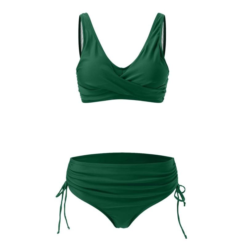 New Solid Color Cross-strap Sexy Halter Split High-waisted Bikini Swimsuit