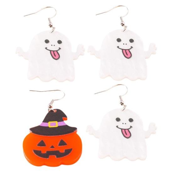 1 Pair Halloween Pumpkin Ghost Earrings Creative Piercing Halloween Pendant Hook Earrings Holiday Jewelry Accessories