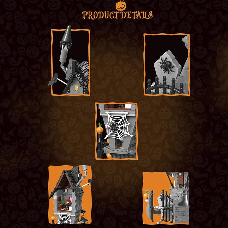 Non-Toxic 581Pcs Nightmareal Castle Building Blocks Ghost Skeletion Pumpkin Hut Moc Bricks Diy Toys For Kids Christmas Holiday Gifts