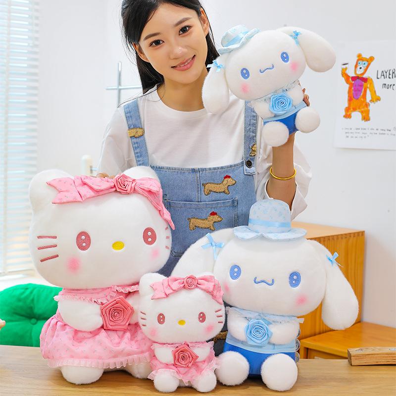 New Sanrio Kawaii Rose Hello Kitty Plush Toy Cinnamoroll Stuffed Doll Hello Kitty Cinnamoroll Birthday Christmas Gift for Kids