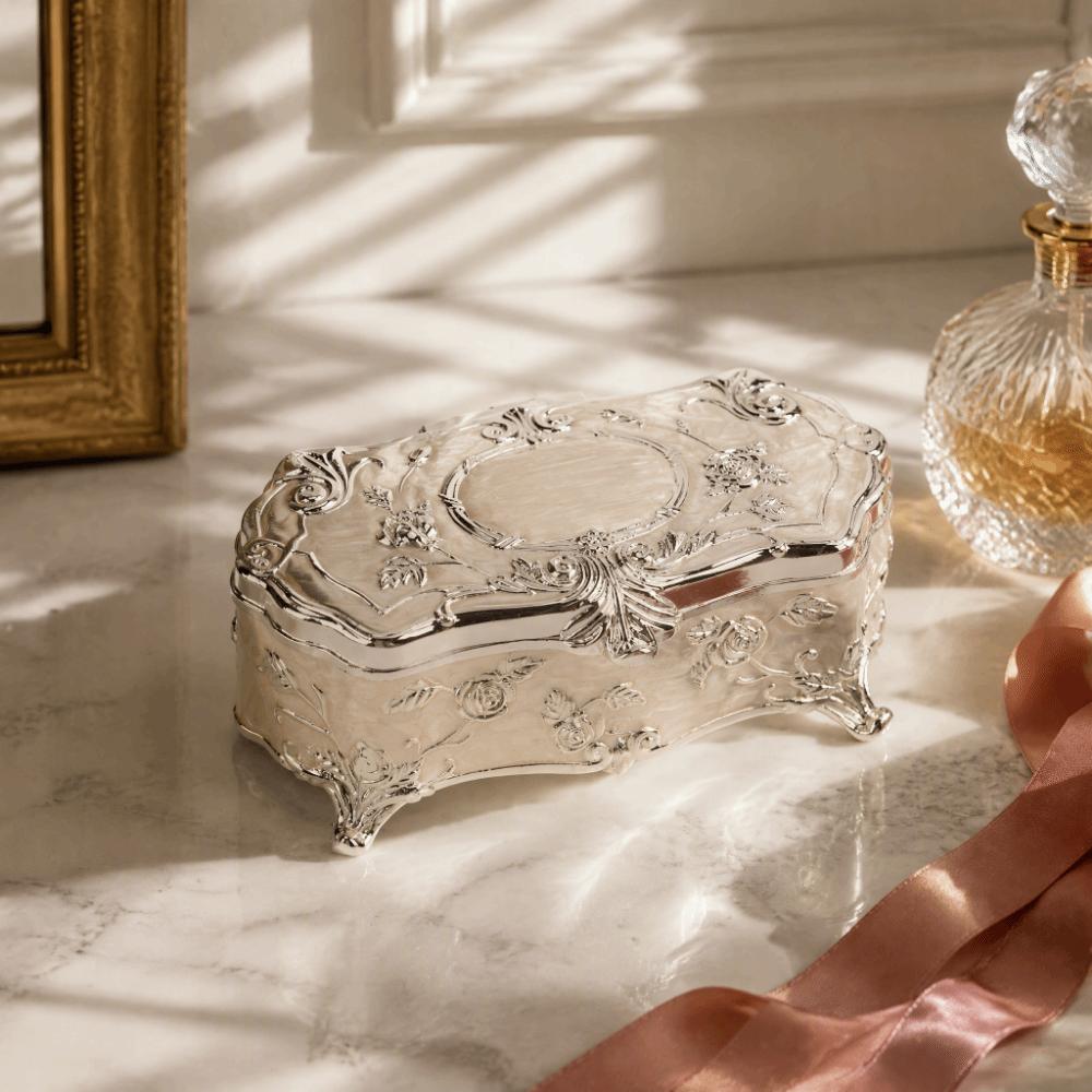 Embossed Jewelry Box Silver-White Trinket Box New Metal Storage Box  Dining Table Storage