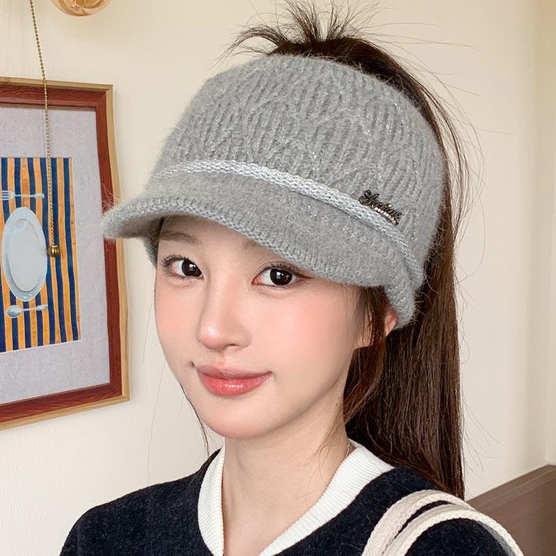 High ponytail empty top knitted cap women's autumn and winter knitted wool thermal hat can tie ponytail baseball cap tide