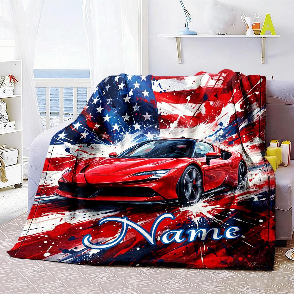 Patriotic Sports Car Home Blanket Customize Your Names Comfortable Soft Lightweight Allseason Multipurpose Blanket For Picnics Sofas Offices Beds