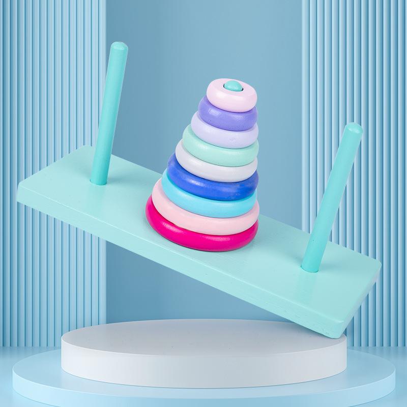 Regenbogen-Turm aus Holz, Hanoi-Turm, 8-9-10 hoch gestapelt, Regenbogenkreis, Spielzeug für die frühkindliche Bildung, Intelligenzkreis, Hülse, Säule