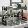 SVOHZAV Dish Drying Rack Expandable Above Sink Drainer Dishwashing Basket Large Capacity Automatic Drainage Plate Holder Easy Assembly Space-saving