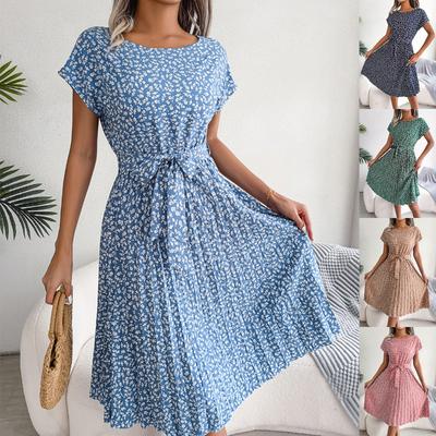 Summer Woman's Dress Hanging Neck Sleeveless Waist Tie Open Print Sexy Dress