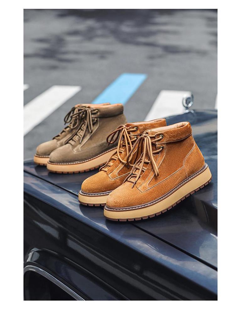 2024 Jesień Męskie Skórzane Botki Martin Średniej Wysokości: Retro, na grubej podeszwie, w stylu brytyjskim casual