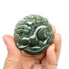 Double-Sided Carved Jade Pixiu Mother and Son Pendant with Gold Ingot Design