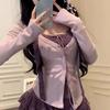 Spice Girl Purple Spring and Summer Two Sweet and Spicy New Knitted Design Skinny Cardigan Half Skirt Top