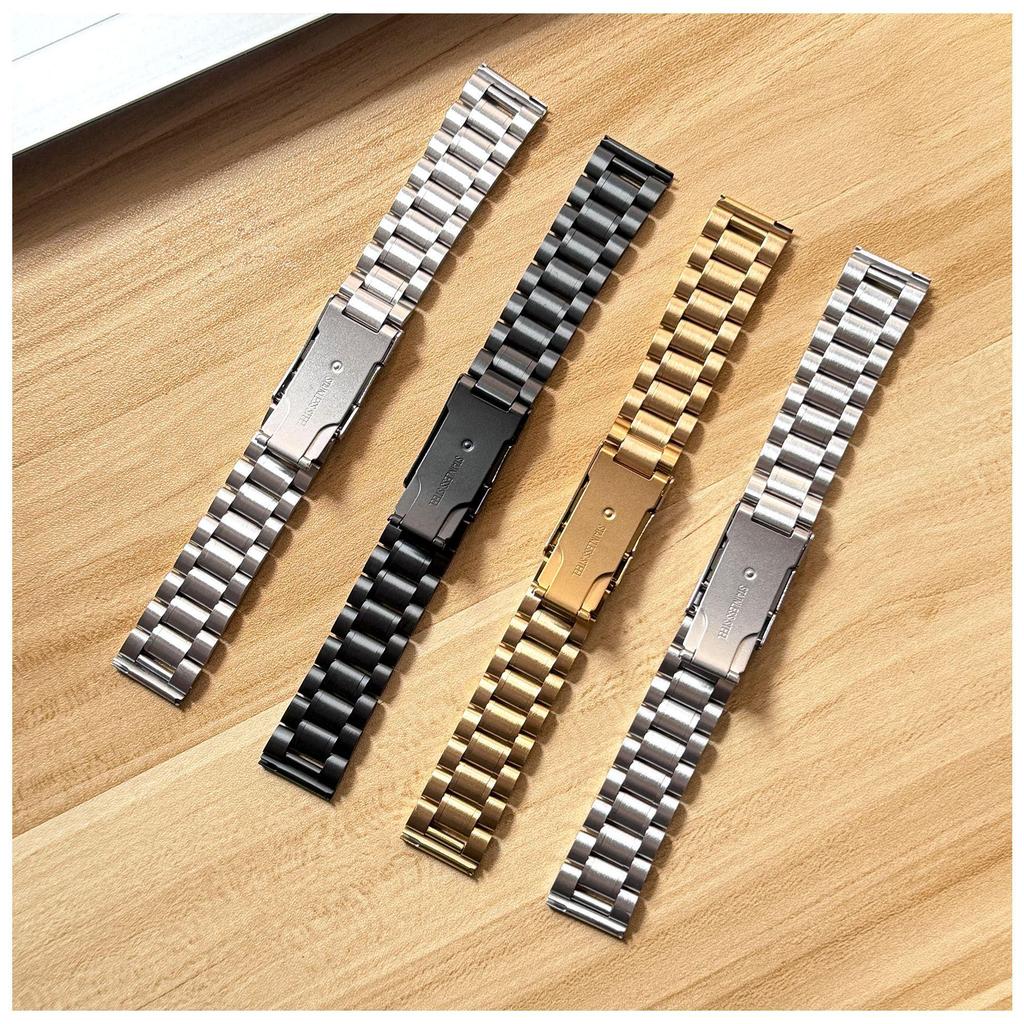 Men's Stainless Steel Watch Strap with Five-Bead Edge, Press-Folding Buckle, Flat Head Universal Interface, Sizes 18mm-24mm.