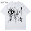 Harajuku Goth Pánské Japonské Anime Tričko Kreslené Andělská Křídla Grafické Tričko 2024 Hipster Oblečení Bavlna Y2K Top Streetwear Tričko
