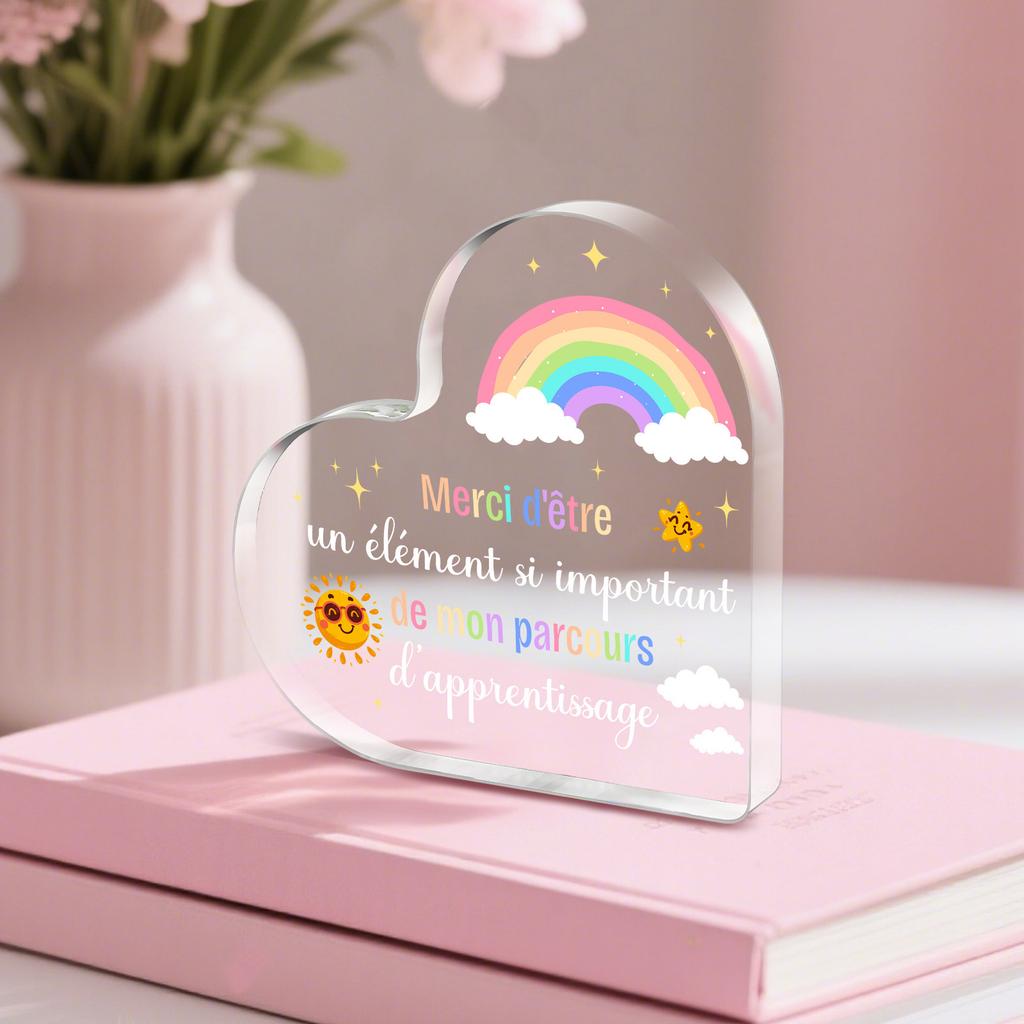 1pc Heart-Shaped Acrylic Desktop Decoration - Teacher Appreciation Gift with French Inspirational Quote, Four Seasons Decoration, Novelty Home Decor