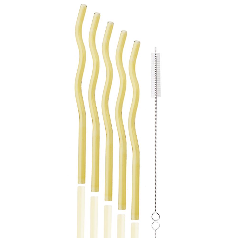 6Pcs 200*8mm Glass Straws Wavy Pink Drinking Straw Set with Brush High Borosilicate Glass Straw Kitchen Party Bar Drinkware