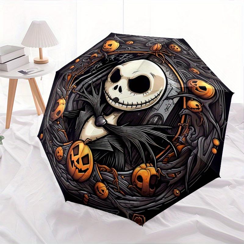 1pc Disney Jack Skellington Halloween Automatic Open/CloseUmbrella-CuteUmbrella with Cute Design, Portable 3-Fold Compact Umbrella for Men &