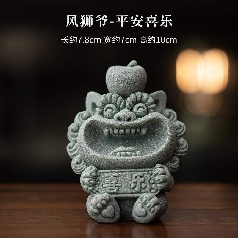 Green Sandstone Wind Lion Lord Incense Holder Tea Pet Aesthetic Fish Tank Landscaping Tea Figurine Play Toys Tea Statue Ornament