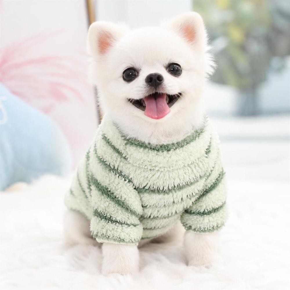 Winter Dog Warm Clothes Stripes Dog Bodysuit Fashion Plush Dogs Coat Cat
