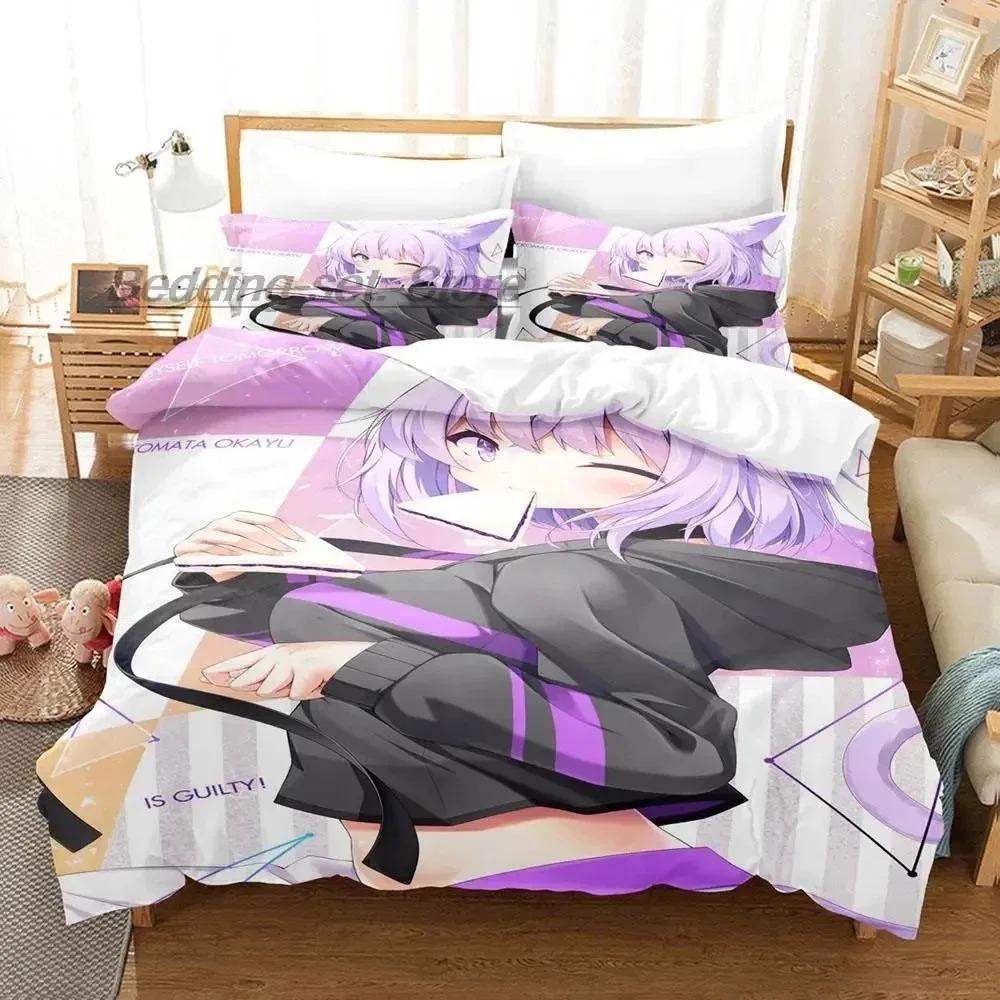 Hololive Neko Mata Okayu Bedding Set Single Twin Full Queen King Size Bed Set Aldult Kid Bedroom Duvetcover Sets 3D Print Kawaii