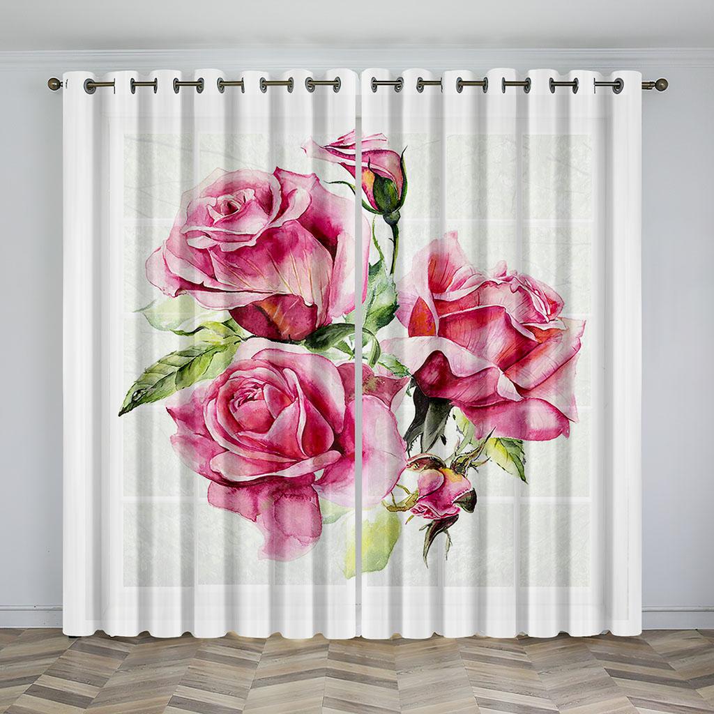 Beautiful Roses Pattern Sunshade Curtains 3D Digital Printed Polyester Curtains Living Room Bedroom Home Decor Curtain 2 Panel