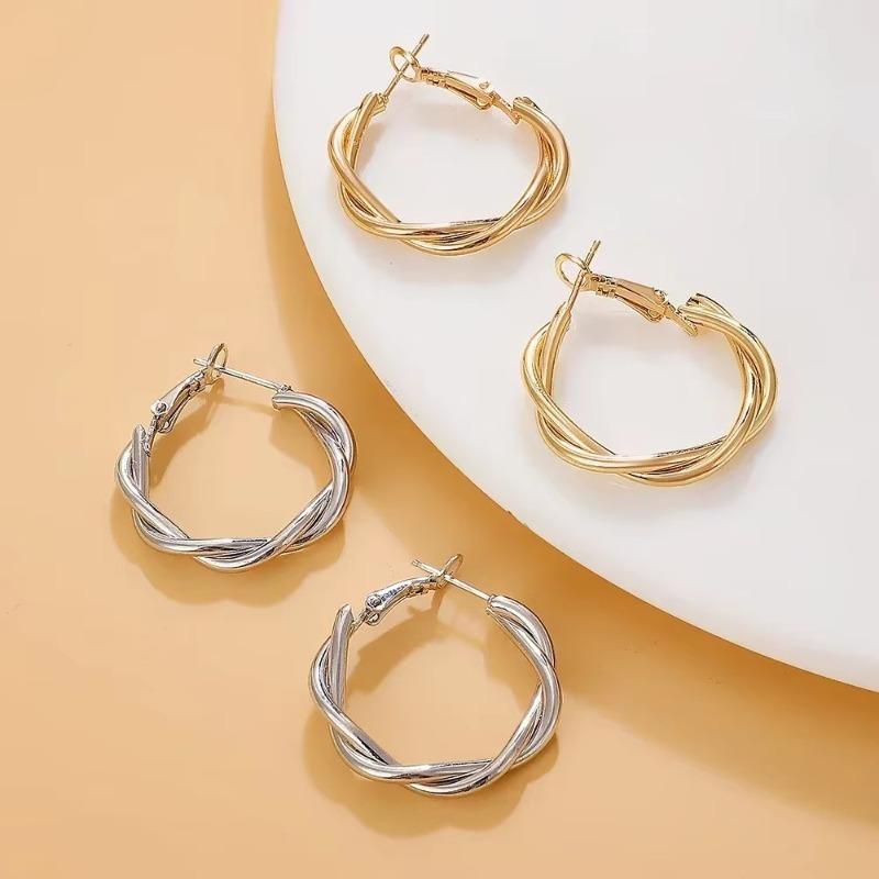 Retro Simple Circle Distortion Twist Interweave Metal Rund Hoop Øredobber for Kvinner Fest Mote Smykker Gaver