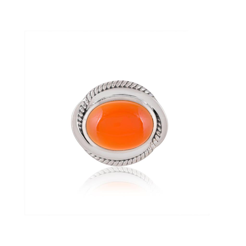 Natural Carnelian Ring In Sterling Silver 925 - Oval Statement Gemstone Jewelry with Vintage Twisted Rope Design - Gift for Women