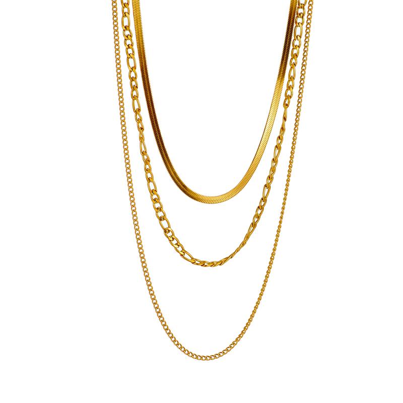 DIEYURO 316L Stainless Steel Gold Color 3 Chains Necklace For Women Punk Street Trend Rustproof Neck Jewelry Gift Bijoux