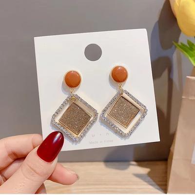 Charm Needle Earrings Geometric Crystal Earrings Hollow Crystal Frosted Texture Long Earrings Fashion Exaggeration Ladies