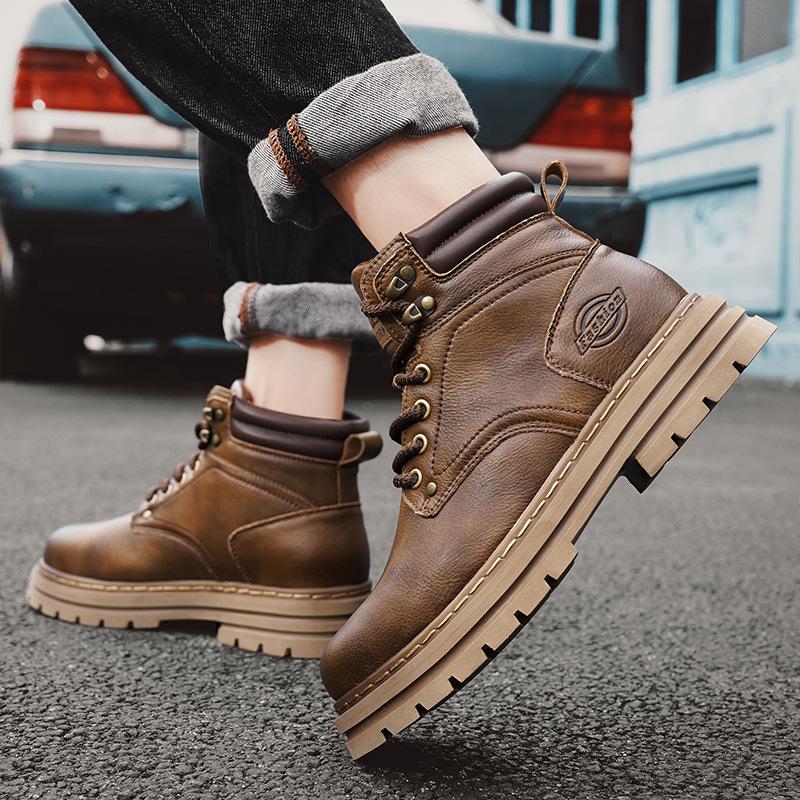 Martin boots shoes men's rhubarb boots autumn and winter high-top tooling shoes men's waterproof and non-slip boots men's