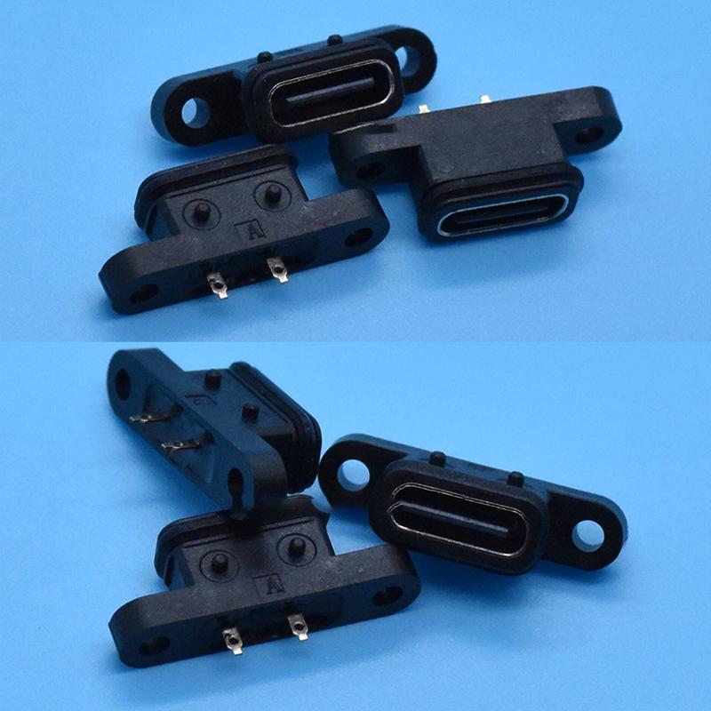2Pcs Typec 2Pin Waterproof Female Usb C Socket Port Hole Fast Charge Interface