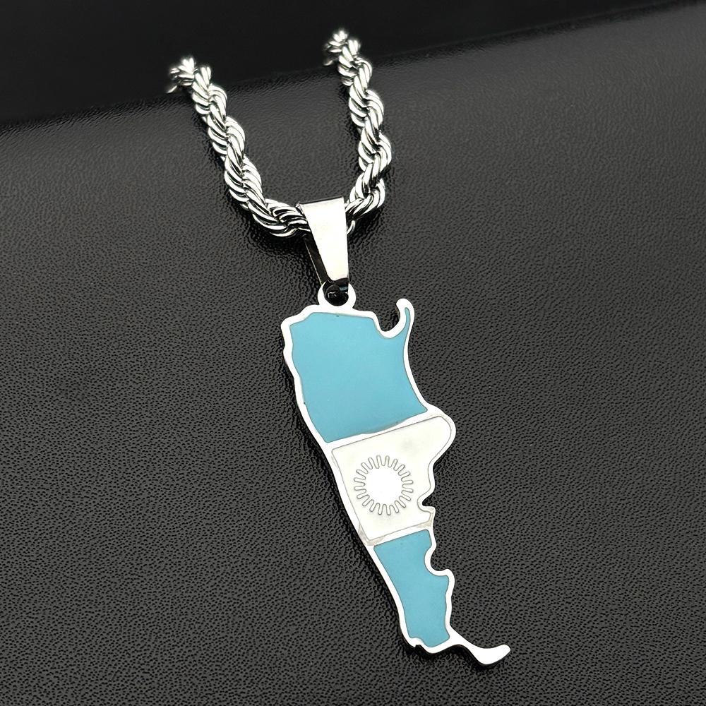 Fashion Argentina Map Flag Chains For Women Men Gold Silver Color Stainless Steel Nation Argentine Patriotic Necklaces Jewelry