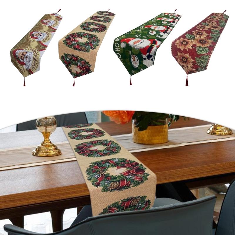 Classical Christmas Table Runner Table Cloth Christmas Tablecloth with Snowflake Pattern for Dining Decorations