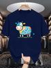 Male Red Round Neck T Shirt Simple Hand Drawn Happy Cow Multicolor Scribble Pattern Lovely Farm Creature Daily Cotton Tee