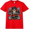 Motorcycle T Shirt Fire Wheels Skull Rider Biker Vintage Racing Graphic Tee