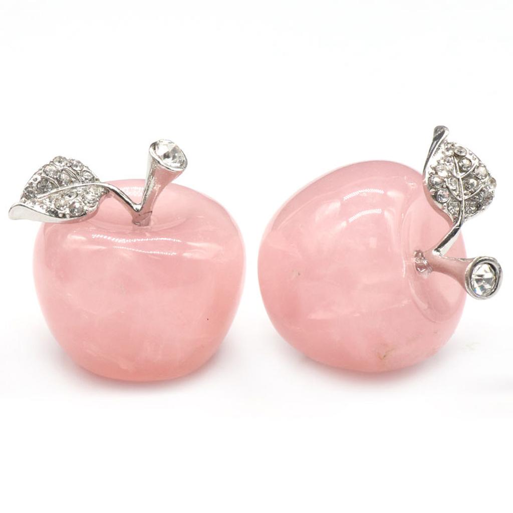 2Pcs/Pack Natural Stone Carved Apple Crystal Ornament Decoration Healing Rose Quartz Amethyst Agate Gem Modern Home Decor Craft Christmas Gift 25x30mm