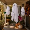 Lighted Flying Ghost Figures Halloween Outdoor Decoration, Large Hanging On Broom, Spooky Cute Party Props Gauze for Tree, Porch, Yard, Patio, Outside