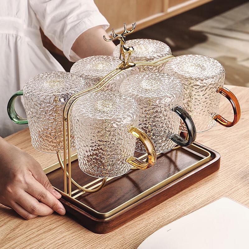 Bei Yi Pin Hammered Glass Water Cup Set with Elk Holder