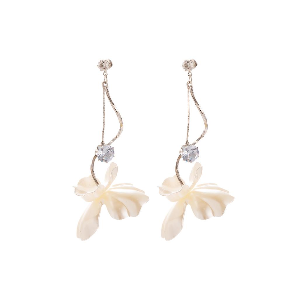 Sweet Long Diamond-Set White Flower Fringed Earrings Gentle Super Fairy French Vacation Seaside Exquisite Earrings