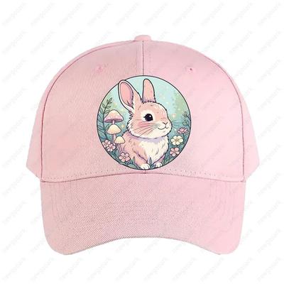 Cute Forest Bunny with Mushrooms Kawaii Pastel Rabbit Art Cap Peaked Hat Casual Adjustable Printed Baseball Caps Trucker Cap
