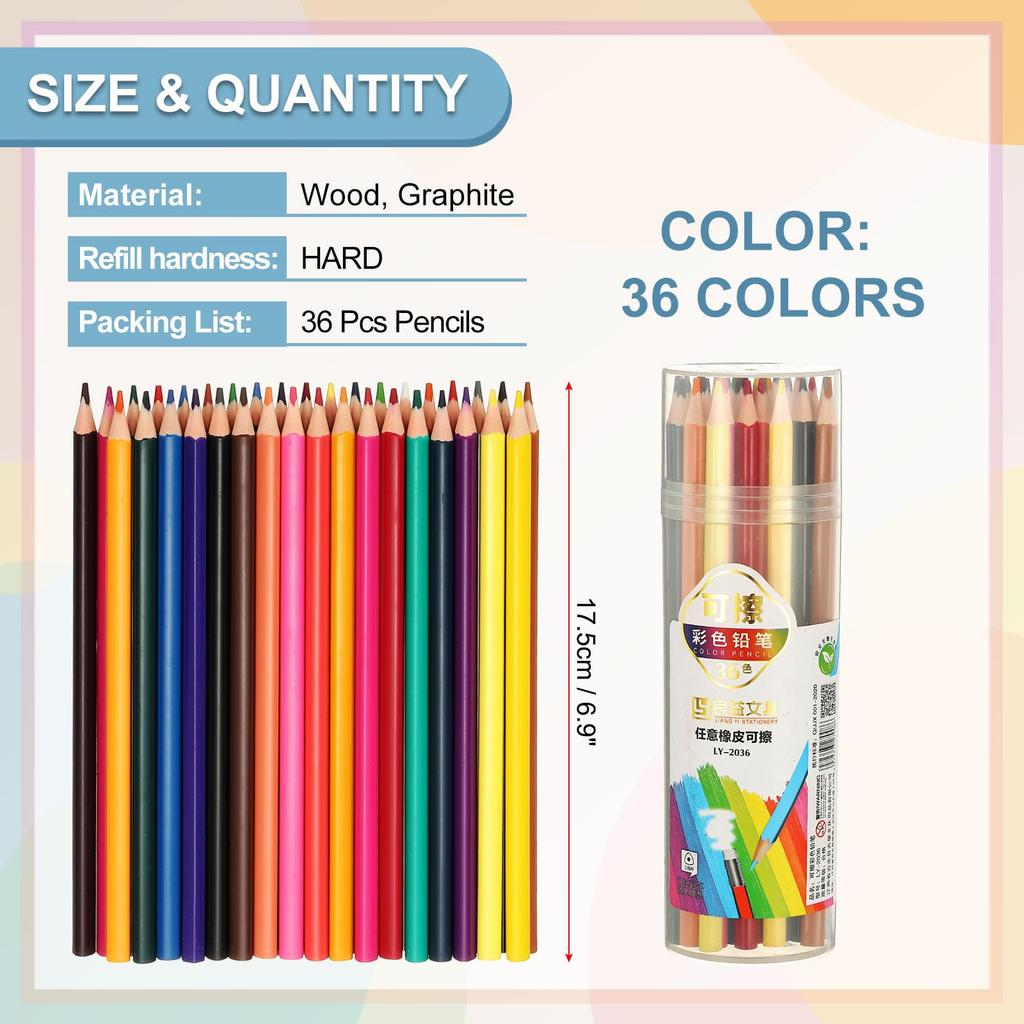 PATIKIL Erasable Colored Pencil Set for and DIY Crafts 36-Color Sketching, Blending,