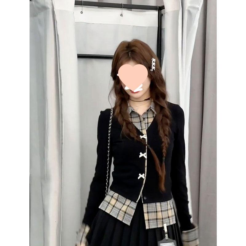 Guangzhou Fabric Women's American College Style Fake Two-Piece Slim Long Sleeve Shirt for Autumn/Winter