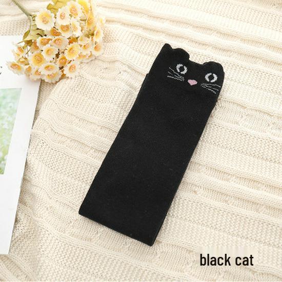 Girls' Cute Cartoon Cotton Knee-High Socks - Japanese Style for Spring & Autumn
