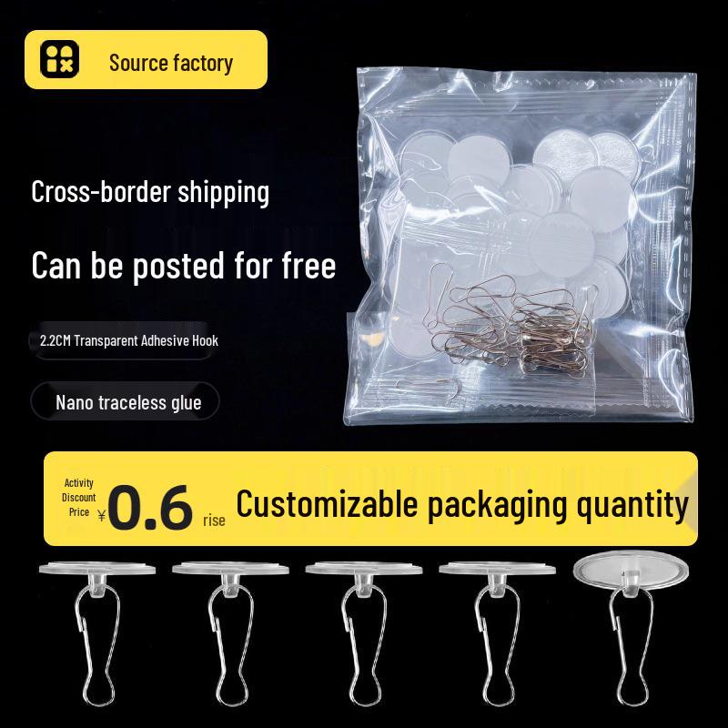 2.2cm Traceless Transparent Adhesive Ceiling Hook for Posters and Flags - No-Drill, Strong Suction Cup. 20 pieces
