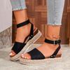 2025 Summer Women's Ankle-Wrap Rome Sandals Platform Buckle Strap Wedges Non-Slip Plus Size Soft Sole for Beach & Daily Casual