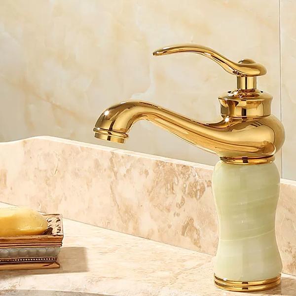 Bathroom Faucet Brass and Jade Faucet Bathroom Basin Faucet Sink Mixer Tap Gold Sink Faucet Bath Basin Sink Faucet