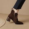 Fashion New Autumn Winter Sheep Suede Women Shoes Square Toe Retro Lace Up Short Boots for Women Chunky Heel High Heel Women Boots