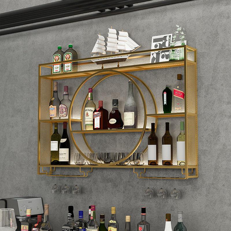 Wall-Mounted Wrought Iron Wine & Liquor Rack with Luminous Design