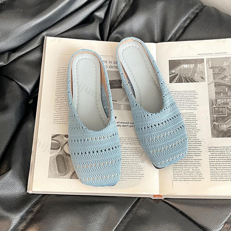 Fashion Retro Woven Design Casual Flat Half Slippers for Women 2025 Summer Hollow Breathable Comfortable Sandals Fashion Beach Draggers