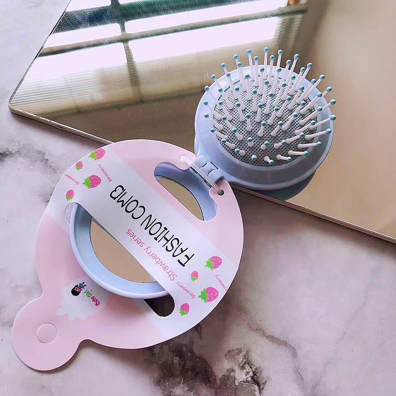 Cute Cartoon Folding Comb with Cosmetic Mirror for Girls Air Cushion Massage Portable Comb  Kids Dress Up Makeups Toy Gifts