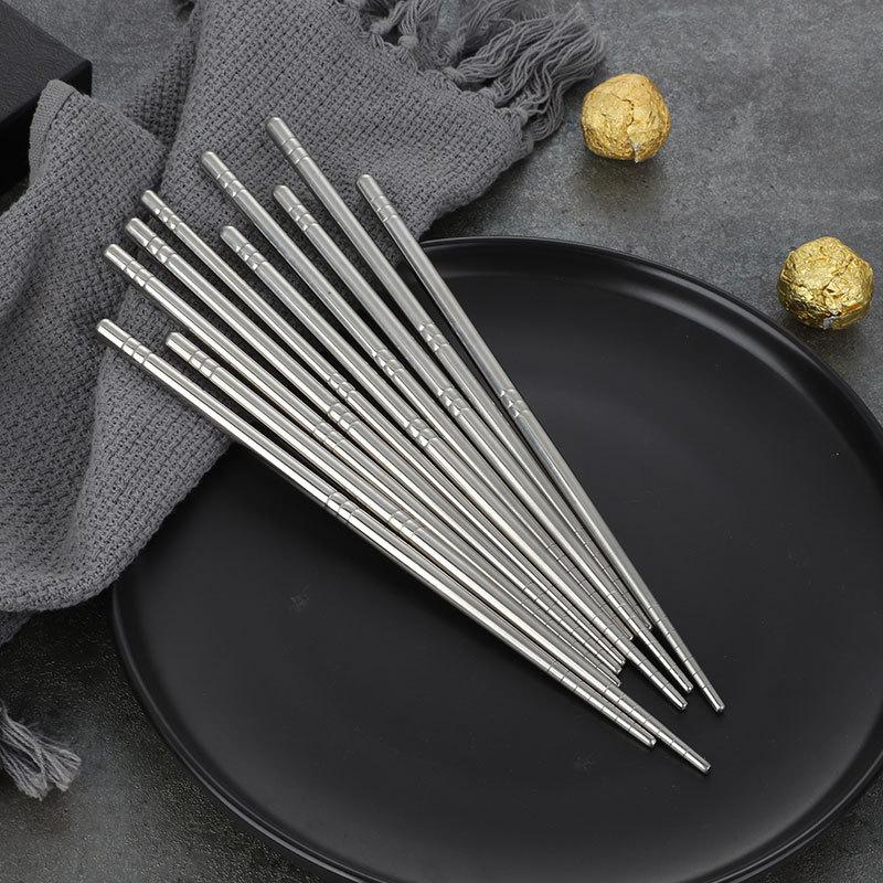 304 Stainless Steel Non-Slip Heat-Resistant Chopsticks - Six-Ring Design for Household and Commercial Use